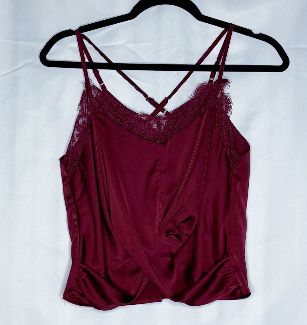 Womens Burgundy Satin Lace Cami Top Sz S Babydoll Dainty Daring Flirty Coquette